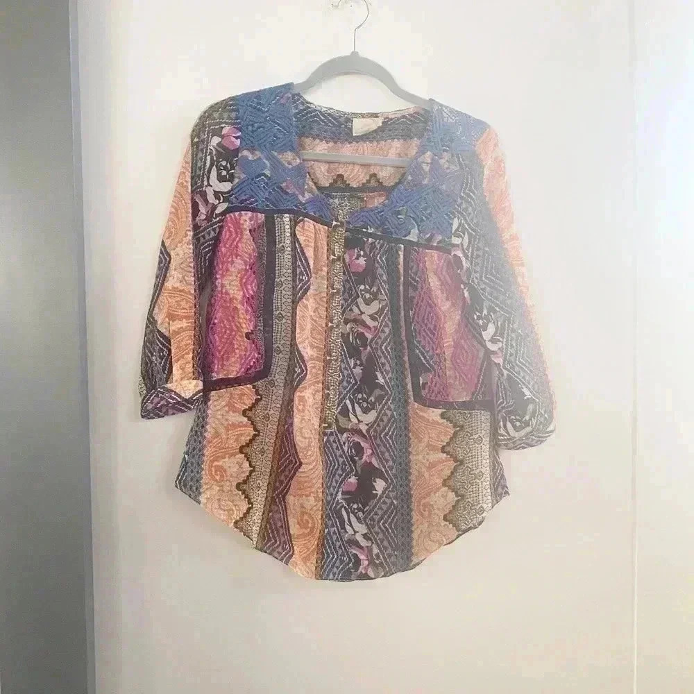 Anthropologie mixed print‎ blouse 2
